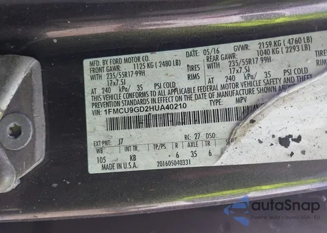 2017 Ford Escape Se z USA, uszkodzony, nr VIN 1FMCU9GD2HUA40210